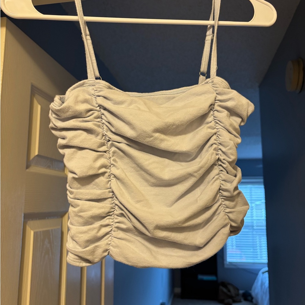 Ruched Spaghetti Strap Top - Light Gray